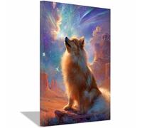CUDAOO Lienzo decorativo para pared con diseño de perro Contemplando las estrellas dormitorio, oficina, decoración del hogar（multicolor-60x80cm Enmarcado