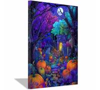 CUDAOO Lienzo Halloween Poster decoración de la habitación gótica Camino de calabazas Para Habitación Sala Cocina Fiesta Casa Encanta(Rojo púrpura Medio170-70x100cm Enmarcado