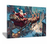 CUDAOO Lienzo navideño para pared decoración navideña de invierno para el hogar Anciano repartiendo regalos para decoración del hogar en sala de estar, dormitorio, cocina（Rojo171-40x60cm Enmarcado
