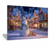 CUDAOO Lienzo navideño para pared decoración navideña de invierno para el hogar Muñeco de nieve para decoración del hogar en sala de estar, dormitorio, cocina（Azul21-60x90cm Enmarcado