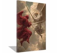 CUDAOO Minimalista Pintura de Impresiones Duelo entre Santos y Demonios Cuadros Art Pintura al sobre lienzo, Decoracion Salon Modernos Dormitorio（Beige-60x80cm Enmarcado