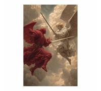 CUDAOO Minimalista Pintura de Impresiones Duelo entre Santos y Demonios Cuadros Art Pintura al sobre lienzo, Decoracion Salon Modernos Dormitorio（Beige-70x100cm Sin marco