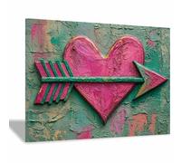 CUDAOO Obras de arte que aman las imágenes Pinturas sobre lienzo Arte de pared Flecha que atraviesa el corazón Para decoraciones de dormitorio, hogar y oficina（rojo-20x30cm Enmarcado