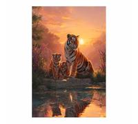 CUDAOO Tigre Cuadro En Lienzo Cuadro Decorativo Pinturas Tigres a orillas del lago Cuadros Decoracion Salon Modernos（Naranja-60x80cm Sin marco