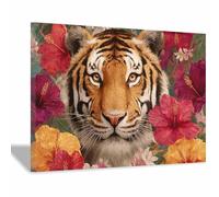 CUDAOO Tigre Cuadro En Lienzo Cuadro Decorativo Pinturas Tigres entre flores Cuadros Decoracion Salon Modernos（Multicolor-60x90cm Enmarcado