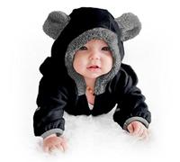 Cuddle Club Mono Polar Bebé para Recién Nacidos a Niños 4 Años - Pijamas Infantiles Chaqueta de Invierno Abrigo Polar Niño Mono de Niños - BearBlack2T