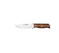 Cudeman Cuchillo 120-G MT-5 hoja de acero inoxidable Böhler N-695 de 11 cm empuñadura de nogal pulido de 11,5 cm funda de cuero para caza, pesca, supervivencia y bushcraft + Portabotellas regalo