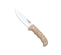 Cudeman Cuchillo 148-X Bushcraft hoja de acero inoxidable Böhler N-695 de 11 cm empuñadura de micarta marrón de 11,5 cm para caza, pesca, supervivencia y bushcraft + Portabotellas regalo