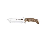 Cudeman Cuchillo 155-X Entresierras + Kit completo supervivencia hoja de acero inoxidable ACX-380 de 16 cm empuñadura de micarta marrón de 11 cm para caza, pesca, supervivencia y bushcraft