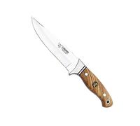 Cudeman Cuchillo 248-L hoja de acero ACX-380 de 15 cm empuñadura de madera de olivo de 11,5 cm para caza, pesca, supervivencia y bushcraft + Portabotellas regalo