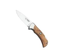Cudeman Navaja 323-L hoja de acero ACX-380 de 9,5 cm y empuñadura de olivo satinado de 11,5 cm para caza, pesca, supervivencia y bushcraft + Portabotellas regalo