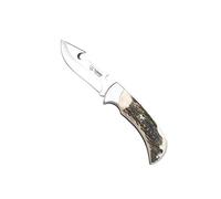 Cudeman Navaja 370-C hoja de acero ACX-380 de 9 cm y empuñadura de asta de ciervo pulido de 11,5 cm para caza, pesca, supervivencia y bushcraft + Portabotellas regalo