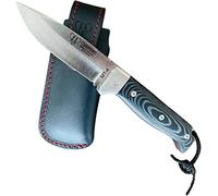 Cudeman Navaja 384-M MT-4 hoja de acero Böhler N-695 de 10 cm y empuñadura de micarta negra con separador rojo de 11,5 cm para caza, pesca, supervivencia y bushcraft + Portabotellas regalo