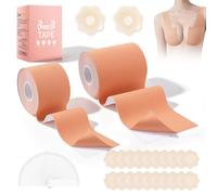 CudTrove Cinta Pecho, Sujetador Adhesivo, Pezoneras, Push Up, Body Tape | 5 cm y 7,5 cm x 5 m, cinta adhesiva pecho, 20 pezoneras de tela, 1 par de silicona reutilizable, 36 tiras ropa