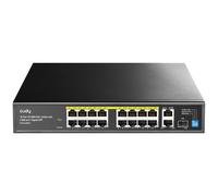 Cudy Conmutador de 19 Puertos 10/100 Mbps PoE+ no gestionable, FS1018PS1 | 16 puertos 802.3af/at FE, 2 puertos GbE de salida, 1 puerto de fibra, aislamiento de puertos/modo 250 m mediante DIP