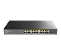 Cudy Interruptor PoE+ no administrado de 24 Gigabit Ethernet, 300 W, 24 Gigabit PoE+, 2 Gigabit SFP y 2 Puertos de Enlace Ascendente, Modo VLAN, Montaje en Rack de 19 Pulgadas, 802.3af/at, GS1026PS2