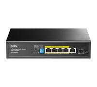 Cudy Conmutador Gigabit PoE+ de 6 Puertos no gestionable, GS1005PTS1 | 4 puertos GbE 802.3af/at con Hi-PoE P1, 1 puerto GbE de enlace ascendente, 1 puerto de fibra, potencia de 120 W