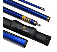 Cue-King Premier Taco de Billar de 58 Pulgadas, 20 onzas, 2 Piezas con Punta Premium de 10,5 mm, Acabado en Azul Brillante, con Estuche de Cuero Profesional Incluido, Palo para Taco de Billar
