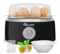 Cuece Huevos Eléctrico con Temporizador Manual y Alarma. Cocedor de 1 hasta 7 huevos para hacer Huevo Duro, Mollet o Pasados por Agua. Egg Boiler de 400W con Cuenco para huevo Poché. (NEGRO)