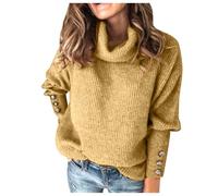 Cuello cálido manga lazo moda top suéter sólido botones casuales mujeres blusa de punto para mujer parte inferior del abdomen damas, amarillo, 4XL