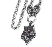 Cuello de Cabeza de Lobo Vintage de Acero Inoxidable para Hombres - Collar de Cadena del Rey Vikingo con Colgante Amuleto Cabeza Lobo - Nordic Odin Fenrir Joyería Pagana Medieval