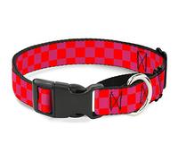 Cuello de Perro Buckle-Down Checker Fluorescente, Color Naranja y Rosa, 2,5 cm de Ancho, para Cuello Mediano, de 28 a 43 cm