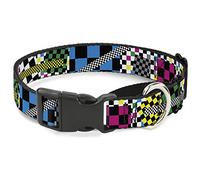 Cuello de Perro Buckle-Down Funky Checkers Negro/Blanco/neón Martingale, 3,8 cm de Ancho, 45,7 cm - 81,2 cm de Cuello