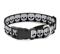 Cuello de Perro con diseño de Calaveras de Rayas y Cuadros en Color Negro/Blanco/Gris Martingale, 3,8 cm de Ancho, Cuello Mediano de 40,6 a 58,4 cm