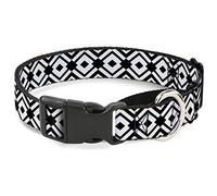 Cuello de Perro con Hebilla de plumón geométrico diamond2 Negro/Blanco/Negro Martingale, 3,8 cm de Ancho, Cuello Mediano, 40,64 cm a 58,42 cm