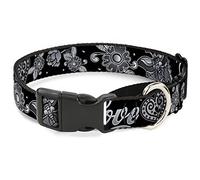 Cuello de Perro con Hebilla Love Kills, Color Negro y Blanco, tamaño pequeño, 2,54 x 22,86 cm