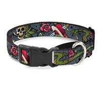 Cuello de Perro Live Hard Die Young Gray de Buckle-Down, tamaño Grande, 3,81 x 45,72 cm