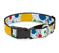 Cuello de Perro Martingale con diseño de Lunas/cuadrícula, Color Blanco/Gris/Multicolor, 2,5 cm de Ancho, para cuellos de 38 a 66 cm