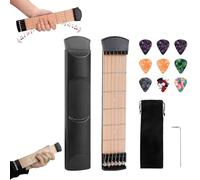 Cuello de práctica de guitarra de bolsillo, herramienta portátil de práctica de acordes de 6 trastes para principiantes, diapasón de guitarra de 6 cuerdas con 9 púas, llave de afinación y bolsa de