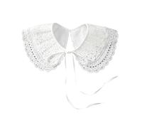 Cuello falso de encaje, cuello de blusa bordado desmontable, estilo vintage, media camisa falsa, cuello festoneado con lazo para mujeres y niñas, Blanco 34, Altoa única