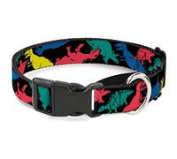 Cuello para Perro con diseño de Dinosaurios, Color Negro y Multicolor, 2,5 cm de Ancho, para Cuello Mediano, de 28 a 43 cm