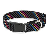 Cuello para Perro con diseño de Rayas Negras, Grises, Azules, Doradas y Rosas de Buckle-Down Checker, 2,5 cm de Ancho, Cuello Mediano de 28 a 43 cm