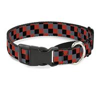 Cuello para Perro de Color Gris trío de Buckle-Down Checker, Color Negro y Rojo, 2,5 cm de Ancho, Cuello Mediano.