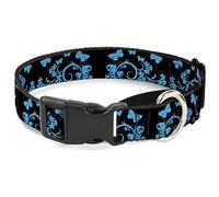 Cuello pequeño con Cierre de Hebilla, diseño de Mariposas, Color Negro/Azul, para Perro Martingale, 3,8 cm de Ancho, para Cuello de 33 a 46 cm