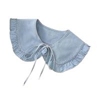 Cuellos Desmontables Cuello Chal de Mezclilla Lavada for Mujer con Encaje Plisado y Cuello Falso de Moda(Light Blue)