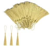 CUEMOON 100 borlas marcadoras de borlas, 13 cm, pequeños tejidos para la creación de joyas de resina con cuentas, mini llaves, marcapáginas, instrumentos musicales, tarjetas de invitación, amarillo