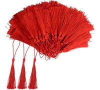 CUEMOON 100 borlas marcadoras de borlas, 13 cm, pequeños tejidos para la creación de joyas de resina con cuentas, mini llaves, marcapáginas, instrumentos musicales, tarjetas de invitación, color rojo