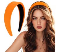 CUEMOON Diadema para mujer y niña, cinta ancha, diadema para mujer, de moda, lado ancho, franela, esponja gruesa, accesorio para el cabello, naranja, negro, rosa
