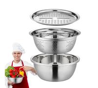 Cuenca alemana multifuncional de acero inoxidable, juego de cuencos para mezclar, cuenco para hacer ensaladas con cesta de drenaje, cortador de verduras y colador rallador para hacer ensaladas rápidas