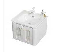 Cuenca de baño de esquina con bisagras de cierre suave, diseño para colgar, lavabo de cerámica EasyClean, almacenamiento compacto para apartamentos pequeños y lavanderías (15.9 x 24 pulgadas)