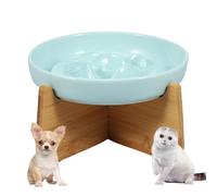 Cuenco antiglotón para gato de cerámica para gato elevado con base antideslizante, laberinto interactivo antiglotón, pequeño perro, plato de dieta para alimentación lenta (verde claro)