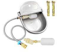 Cuenco automático de agua potable para animales, acero inoxidable 304 para exteriores, para perro, caballo con válvula flotante, incluye cuenco, manguera de tubo, 2 válvulas flotantes, adaptador de
