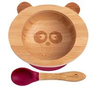 Cuenco bebe ventosa en bambú con cuchara bebe silicona | El Original Bambol de Finkolo | Forma de Panda | Platos de Aprendizaje