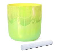 Cuenco cantor de cristal, Cuenco tibetano de cristal con mazo, junta tórica, degradado verde amarillo, 6-8 pulgadas(432Hz,6 inch E Note)