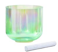 Cuenco cantor de cristal, Cuenco tibetano de cristal verde 432Hz, mazo gamuza for baño con sonido, junta tórica 6-7 pulgadas(E note,7")