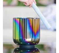 Cuenco cantor de cristal de colores magníficos de 7 pulgadas for meditación de yoga(D note,440Hz)